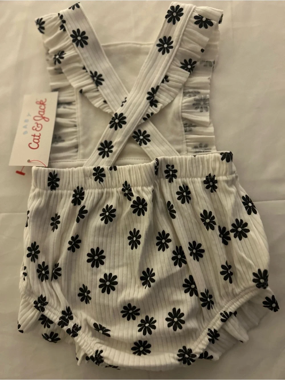 Cat & Jack White and Black Floral Diaper Cover Romper